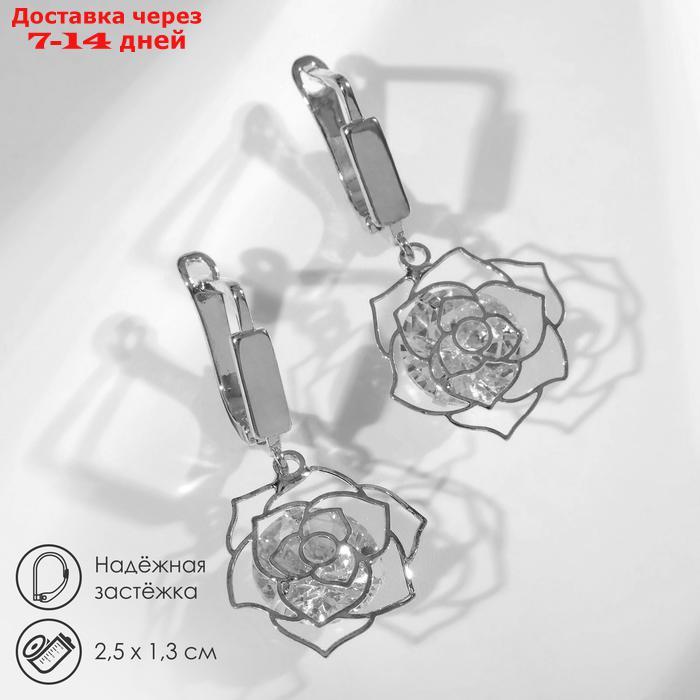 Серьги со стразами "Циркония" роза, цвет белый в серебре - фото 4 - id-p227106184