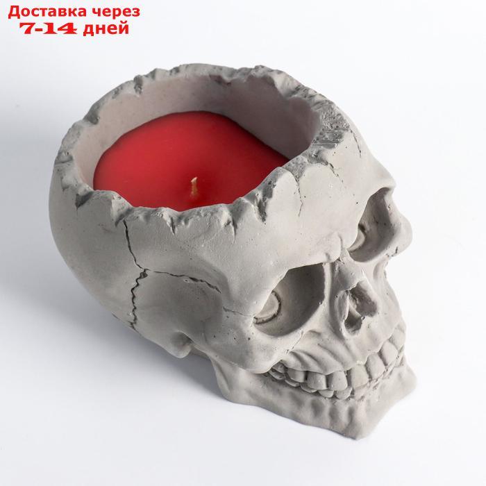 Свеча фигурная ароматическая в бетоне "Череп", красный - фото 3 - id-p227098959