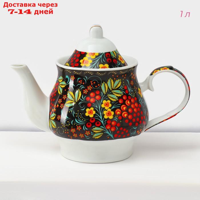 Сервиз чайный Доляна "хохлома",13 предметов: чайник 1 л, 6 чашек 210 мл, 6 блюдец, на подставке - фото 3 - id-p227106269