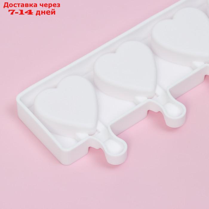 Форма для мороженого 8 ячейки 49х6,5х2 см "Сердца.Макси" с палочками 50шт, цвет белый - фото 4 - id-p227108288
