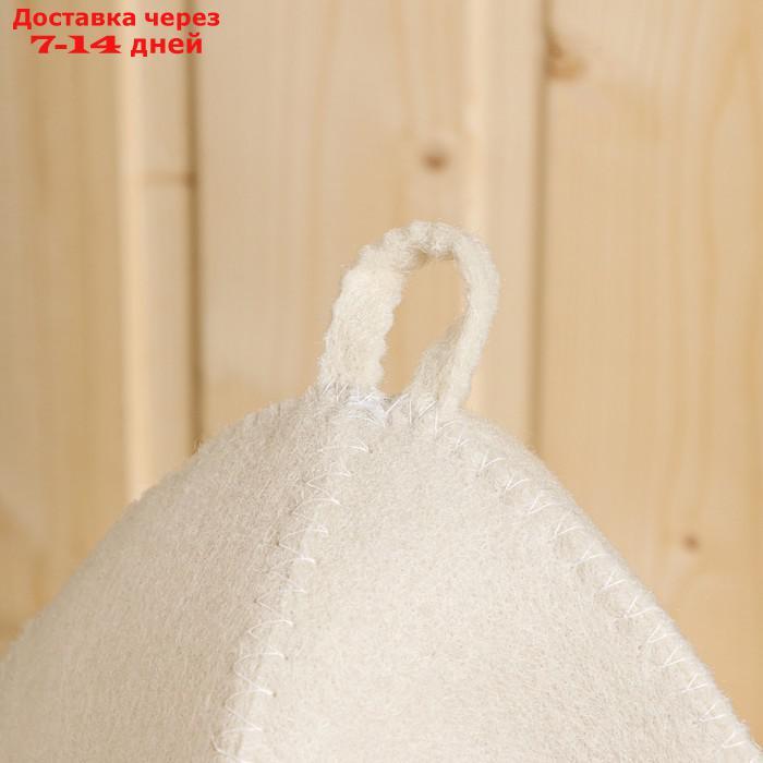 Набор банный белый 3 предмета без вышивки (шапка, варежка, коврик) в плёнке - фото 5 - id-p227095687