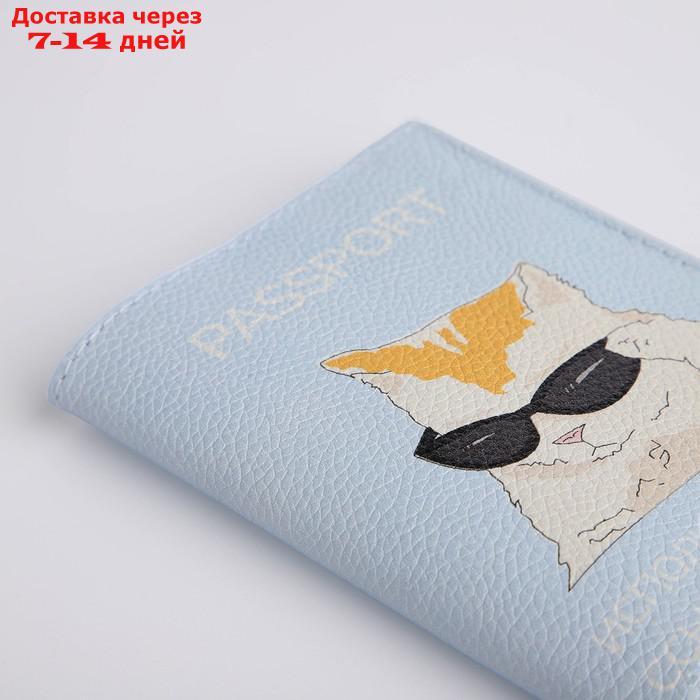 Обложка для паспорта 9,5*0,3*13,5 см, нат кожа, "Кот исполнитель", голубой - фото 5 - id-p227117453