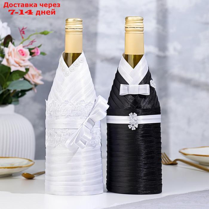 Украшение для шампанского "Жених и невеста", чёрно-белое - фото 2 - id-p227099141