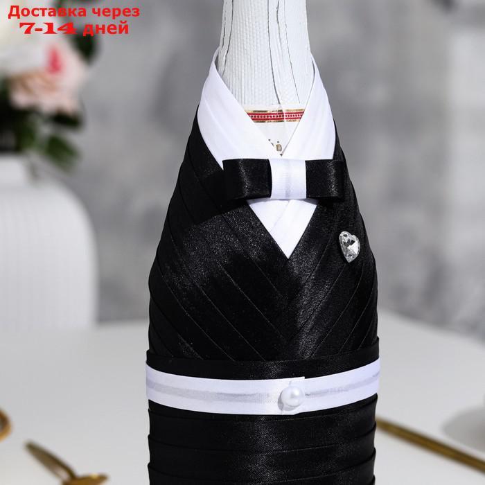 Украшение для шампанского "Жених и невеста", чёрно-белое - фото 3 - id-p227099141
