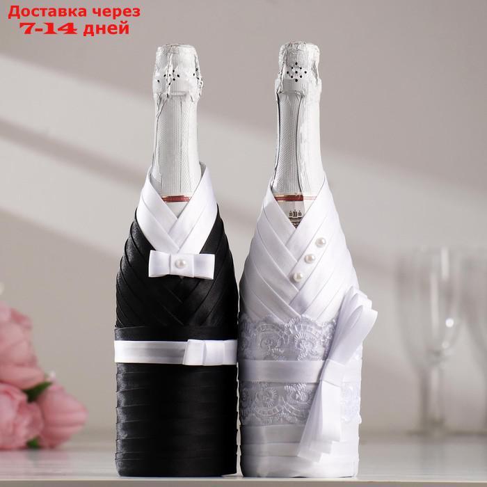 Украшение для шампанского "Жених и невеста", чёрно-белое - фото 6 - id-p227099141