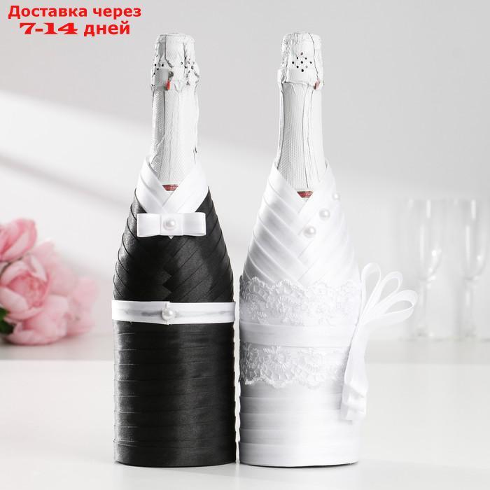 Украшение для шампанского "Жених и невеста", чёрно-белое - фото 9 - id-p227099141