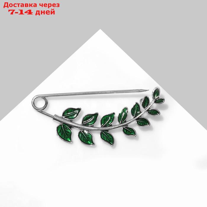 Булавка "Веточка лиственная" 6,5см, цвет зелёный в серебре - фото 2 - id-p226938845
