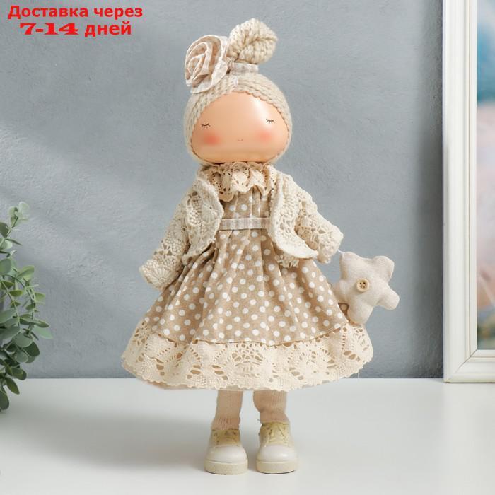 Кукла интерьерная "Малышка в бежевом платье в горох, с цветочком" 39х12,5х17 см - фото 1 - id-p227112011