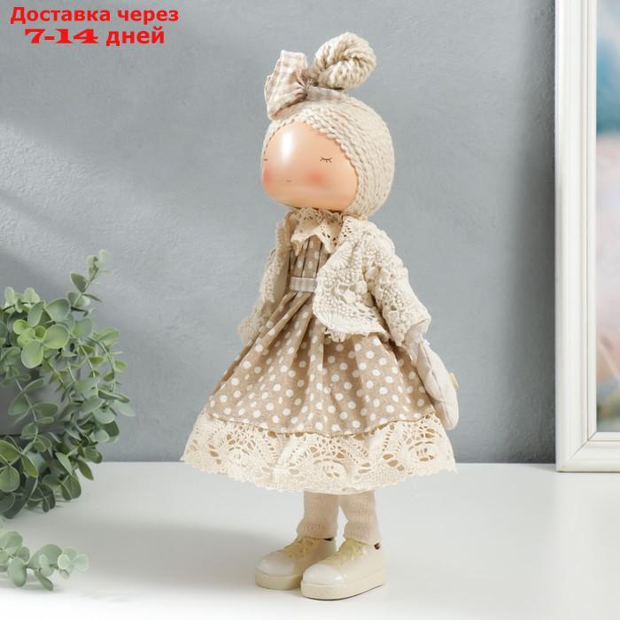 Кукла интерьерная "Малышка в бежевом платье в горох, с цветочком" 39х12,5х17 см - фото 4 - id-p227112011