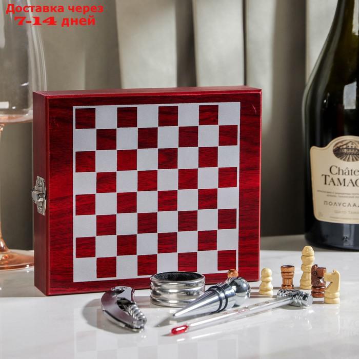 Набор для вина, 4 предмета: термометр, кольцо, открывашка, пробка, шахматы в комплекте - фото 1 - id-p227009143
