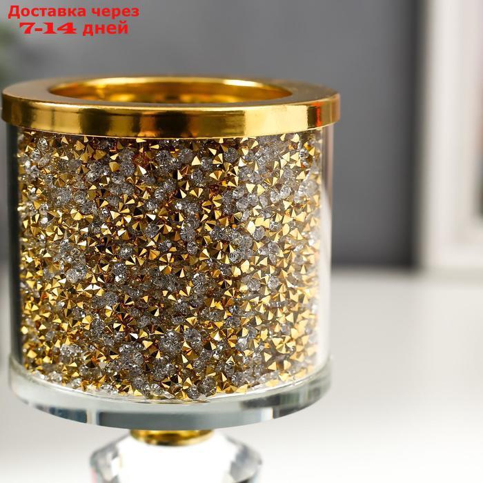 Подсвечник стекло на 1 свечу "Золотые камешки" ножка с кристаллами 16,5х7,5х7,5 см - фото 3 - id-p226973170