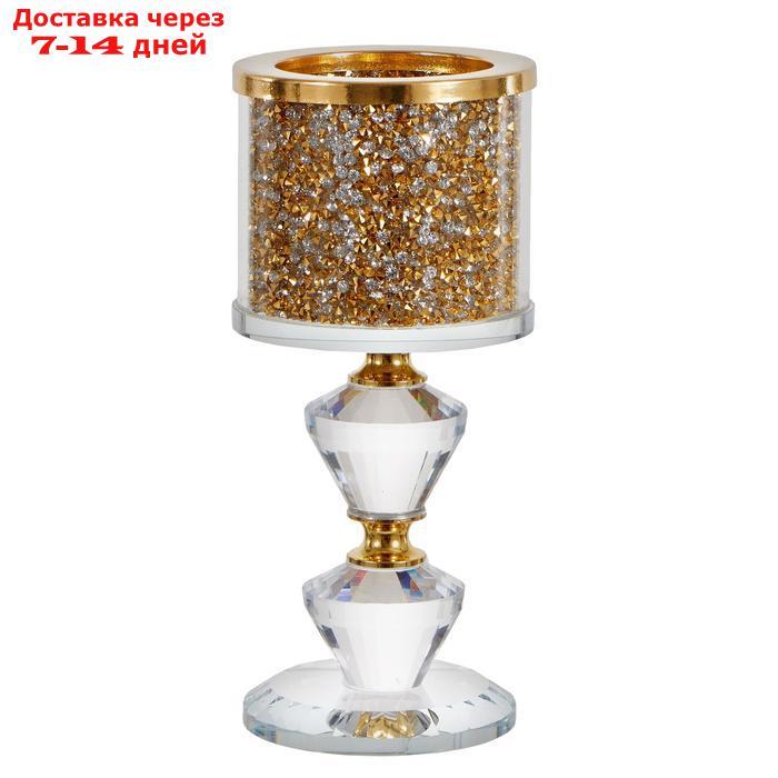 Подсвечник стекло на 1 свечу "Золотые камешки" ножка с кристаллами 16,5х7,5х7,5 см - фото 5 - id-p226973170