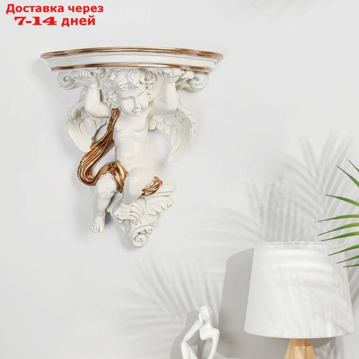 Декор настенный-полка "Ангел, 23.2 x 22 см, белая с золотом - фото 1 - id-p227110274