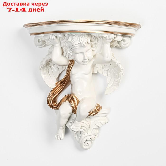 Декор настенный-полка "Ангел, 23.2 x 22 см, белая с золотом - фото 2 - id-p227110274