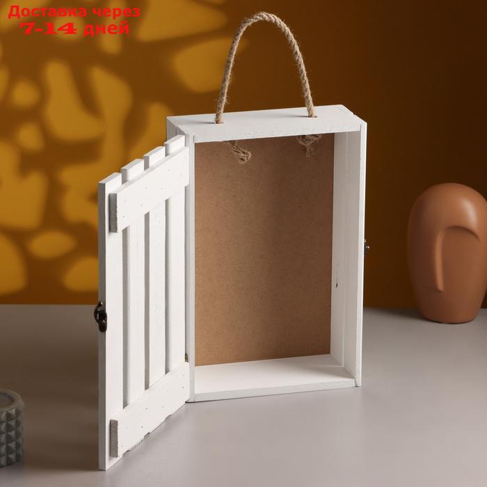 Подарочный ящик 30×20×10 см деревянный с откидной крышкой, с замком, ручка, белый - фото 3 - id-p226973183
