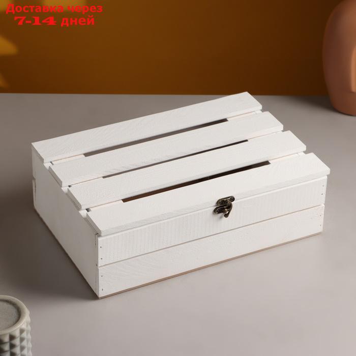 Подарочный ящик 30×20×10 см деревянный с откидной крышкой, с замком, ручка, белый - фото 4 - id-p226973183
