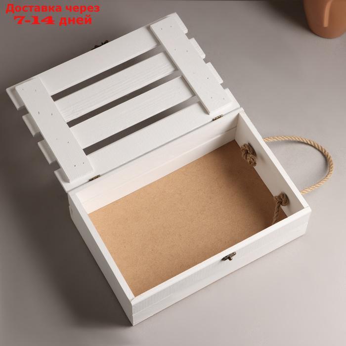 Подарочный ящик 30×20×10 см деревянный с откидной крышкой, с замком, ручка, белый - фото 6 - id-p226973183