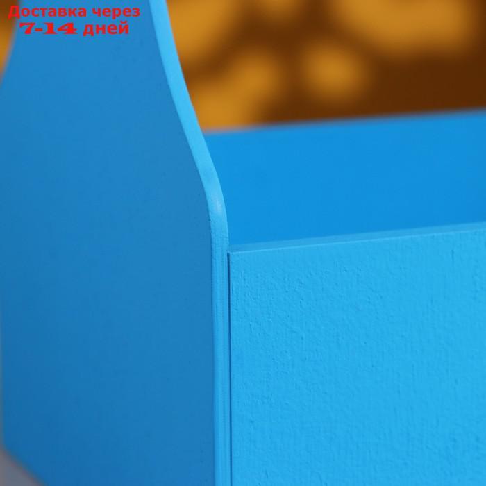 Кашпо деревянное 20×12.5×20 см Стелла Моно, с ручкой, голубой Дарим Красиво - фото 5 - id-p226964667