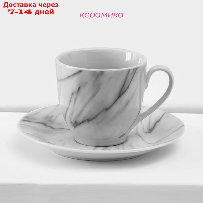 Сервиз столовый Доляна "Мрамор",24 предмета: тарелки 19 / 21×3,5 / 24 см, чайная пара 200 мл, цвет серый - фото 3 - id-p227102730