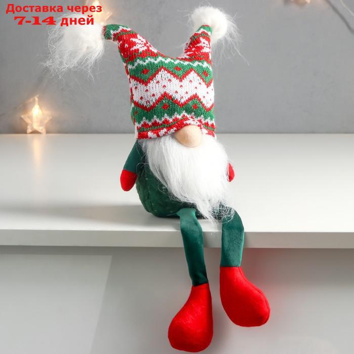 Кукла интерьерная "Дед Мороз в шапке с зелёными узорами, с бомбошками" 41х13х10 см - фото 2 - id-p227120033