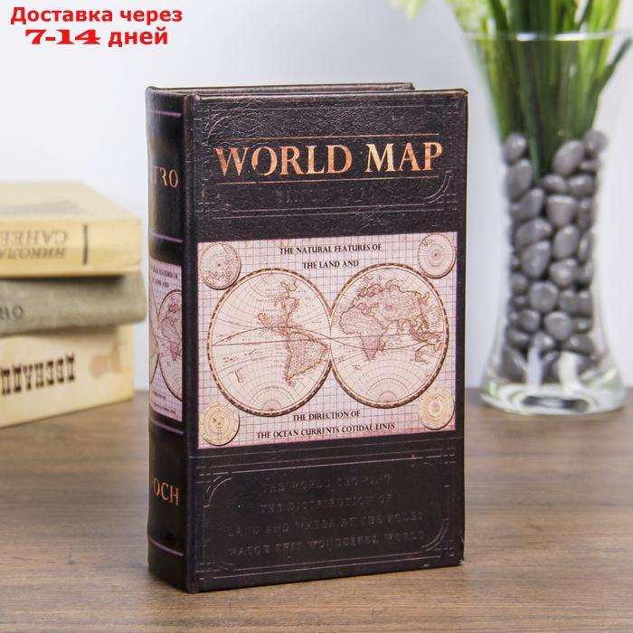 Сейф-книга дерево "Карта мира" кожзам 17х11х5 см - фото 1 - id-p227110346