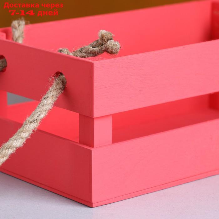 Кашпо деревянное 24.5×13.5×9 см "Двушка Лайт" реечное, ручка верёвка, розовый Дарим Красиво - фото 4 - id-p226964677