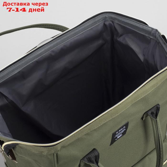 Сумка-рюкзак на колёсах, с сумкой-трансформером, отдел на молнии, наружный карман, цвет зелёный - фото 6 - id-p227104577