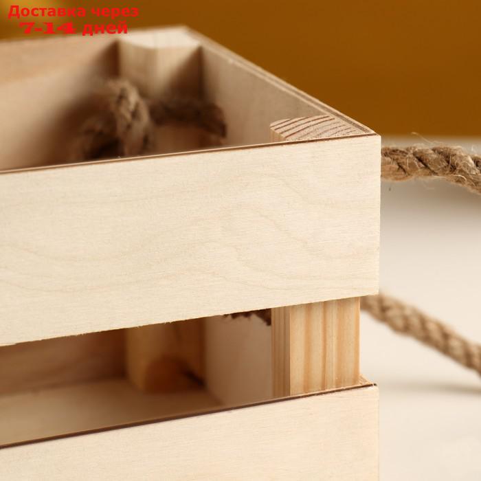 Кашпо деревянное 12×11×9 см "Однушка Лайт" реечное, ручка верёвка, натуральный Дарим Красиво - фото 3 - id-p226964688