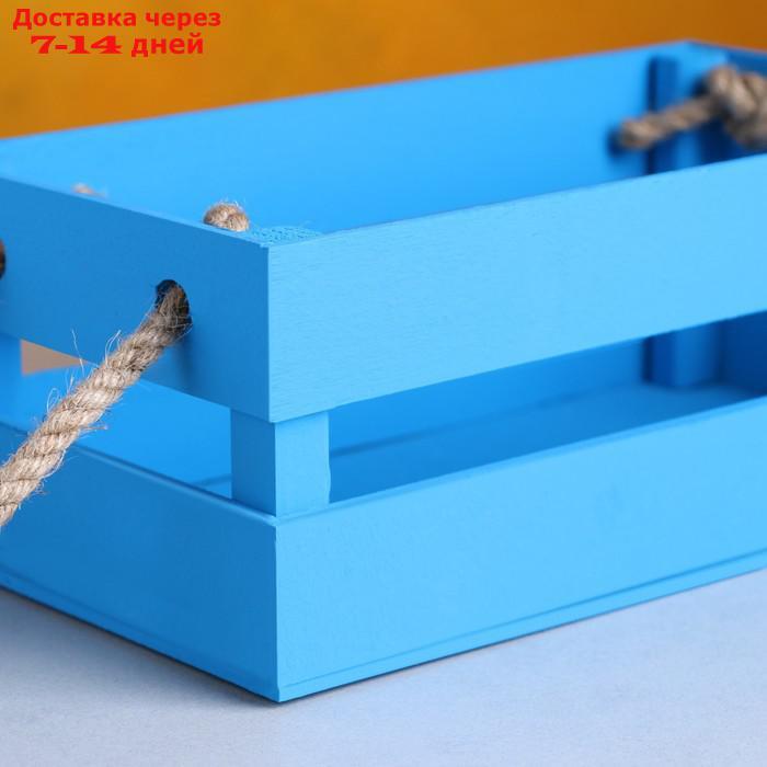 Кашпо деревянное 24.5×13.5×9 см "Двушка Лайт" реечное, ручка верёвка, голубой Дарим Красиво - фото 4 - id-p226964692