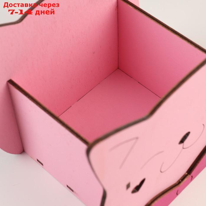 Кашпо деревянное для цветов и подарков "Котик" с аппликацией, розовое, 18,8х12,8х16,7 см - фото 4 - id-p226973718