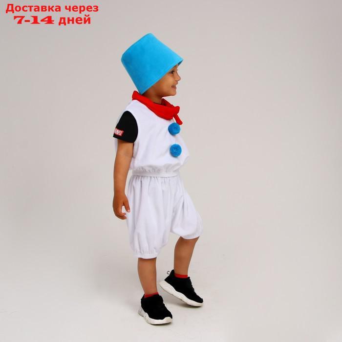 Карнавальный костюм Снеговик плюшевый с голубым ведром,бермуды,жилет,шарф,ведро,р-р28,р98-10 - фото 2 - id-p227129593