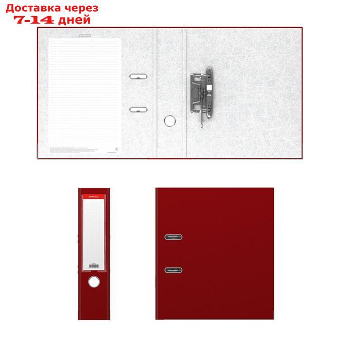 Папка-регистратор А4, 70мм "Бизнес", собранный, бордовый, пластиковый карман, металлический кант, картон 2мм, - фото 2 - id-p226974746