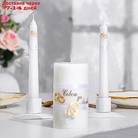 Набор свечей "Совет да любовь с розой" белый: Родительские свечи 1,8х15;Домашний очаг 5,2х9,