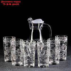 Набор питьевой с гравировкой "Флора", 7 предметов: графин 1 л, 6 стаканов 230 мл