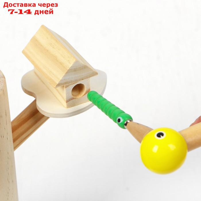 Развивающая игра "Достань червячка из дерева" 20,5×9×9 см, 10 червячков - фото 2 - id-p226951789