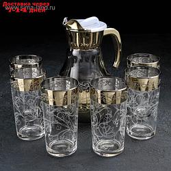 Набор питьевой GiDGLASS "Флора", 7 предметов: кувшин 1 л, стакан 230 мл 6 шт, с гравировкой и напылением