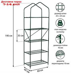 Парник, 5 полок, 190 × 60 × 40 см, металлический каркас d = 10 мм, чехол плёнка 100 мкм