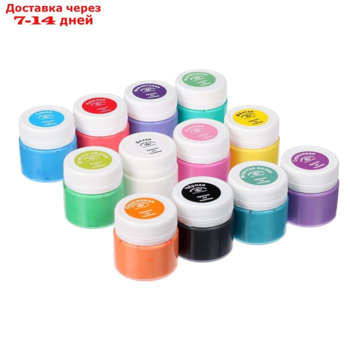 Краска для ткани, набор, 12 цветов х 20 мл, "Аква-Колор", акриловая, на водной основе, морозостойкая, 240 мл - фото 2 - id-p227099375