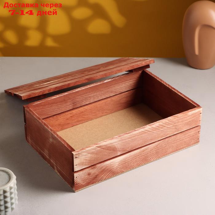 Ящик деревянный 30×20×10 см подарочный с реечной крышкой, брашированный - фото 3 - id-p226965306