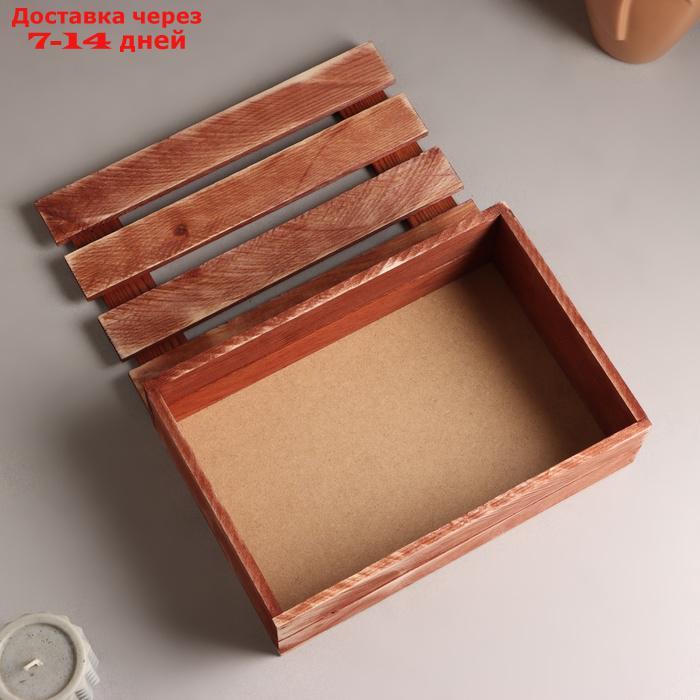 Ящик деревянный 30×20×10 см подарочный с реечной крышкой, брашированный - фото 5 - id-p226965306