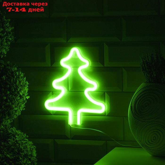 Неоновая вывеска "Ёлка" 20 × 25 см, батарейки ААх3 (не в комплекте), USB, свечение зелёное - фото 1 - id-p227118832