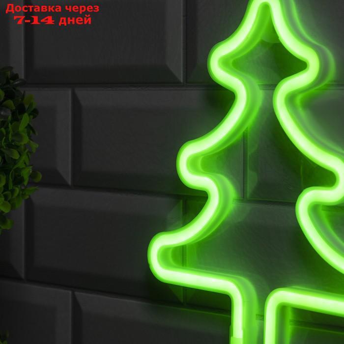 Неоновая вывеска "Ёлка" 20 × 25 см, батарейки ААх3 (не в комплекте), USB, свечение зелёное - фото 3 - id-p227118832