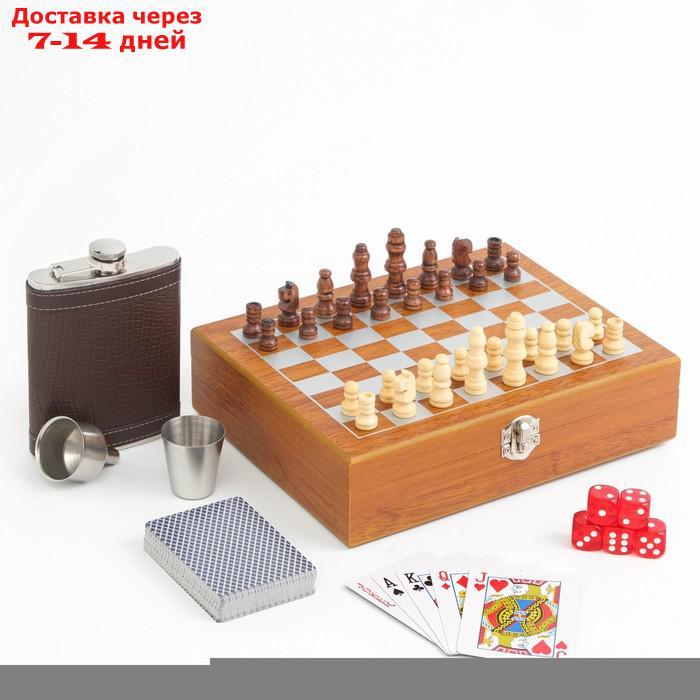 Набор 6 в 1:фляжка 8 oz, рюмка, воронка, кубики 5 шт, карты, шахматы, 18 х 24 см - фото 4 - id-p227101022