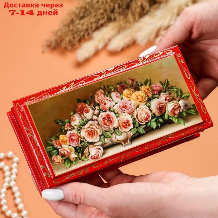Шкатулка - купюрница "Розы в вазе", красная, 8,5×17 см, лаковая миниатюра - фото 3 - id-p227023122