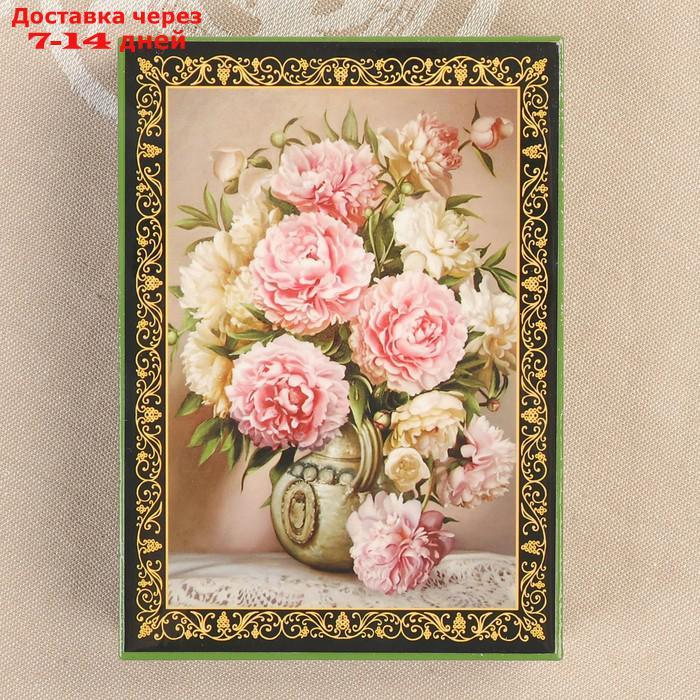 Шкатулка "Бело-розовые цветы", зелёная, 10×14 см, лаковая миниатюра - фото 2 - id-p227023123