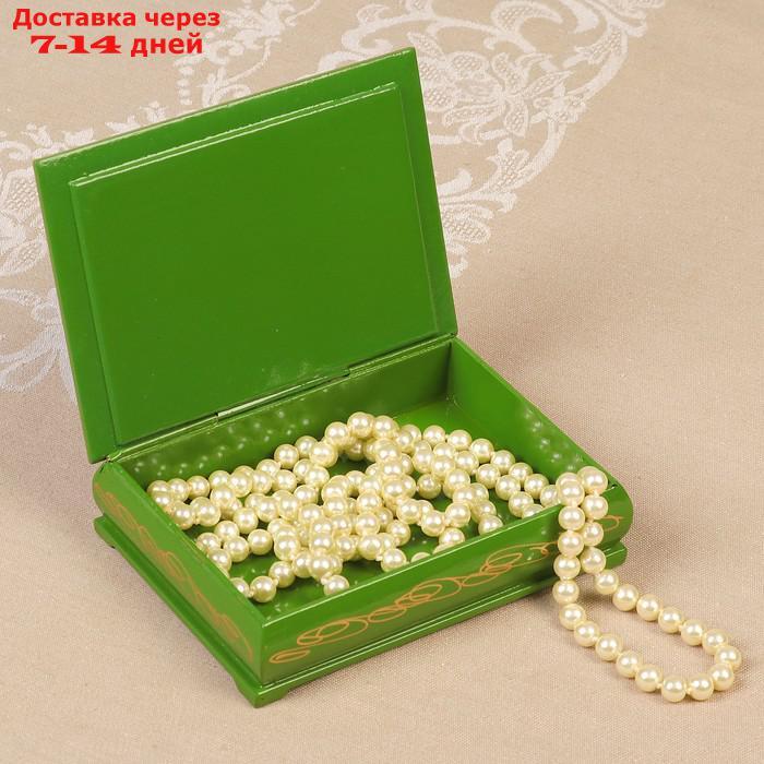 Шкатулка "Бело-розовые цветы", зелёная, 10×14 см, лаковая миниатюра - фото 3 - id-p227023123