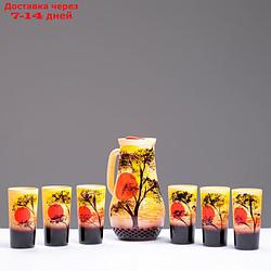 Набор для сока "Закат" художественная роспись, 6 стаканов 1250/200 мл