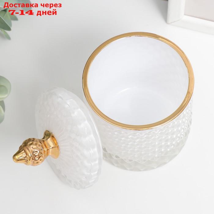 Шкатулка стекло "Ромбы и купол" белый с золотом 14х8,2х8,2 см - фото 2 - id-p227124719
