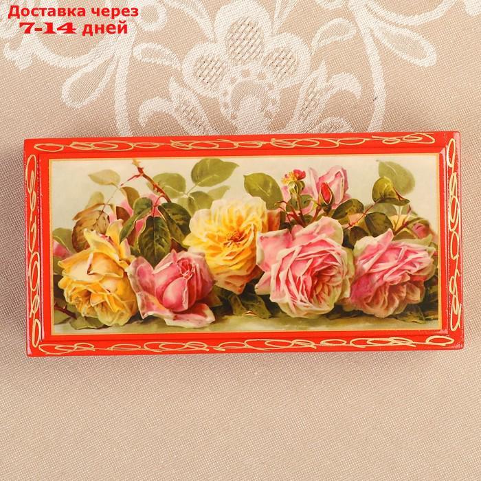 Шкатулка - купюрница "Розы", красная, 8,5×17 см, лаковая миниатюра - фото 2 - id-p227023125