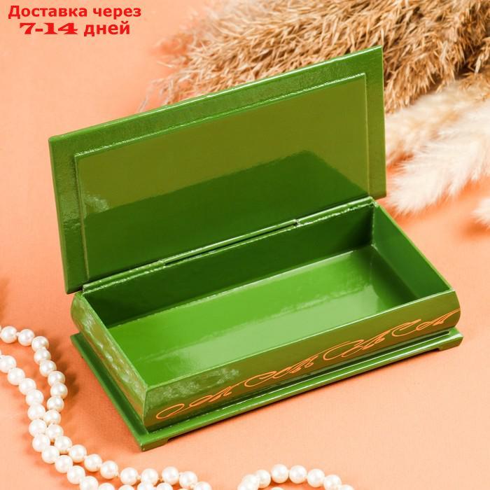 Шкатулка - купюрница "Узор из цветов", 8,5×17 см, зелёная, лаковая миниатюра - фото 2 - id-p227023126